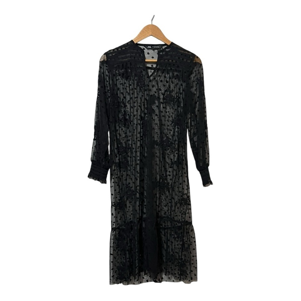 Zara Polka Dot Sheer Dress Womens Size Small Black - Picture 2 of 4
